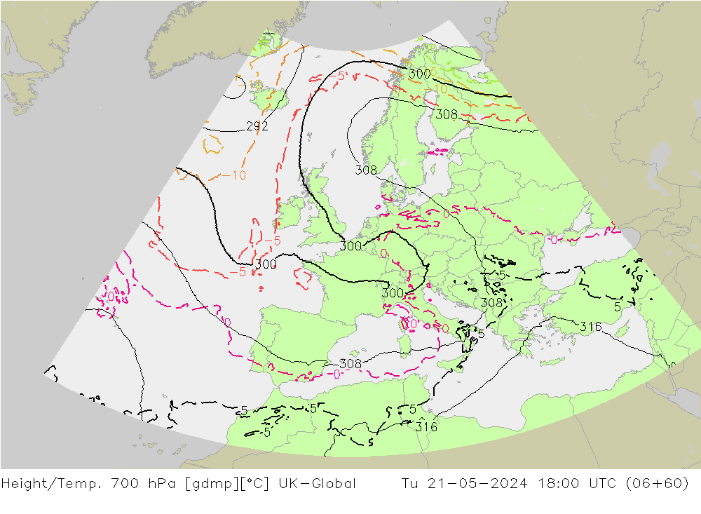 Hoogte/Temp. 700 hPa UK-Global di 21.05.2024 18 UTC