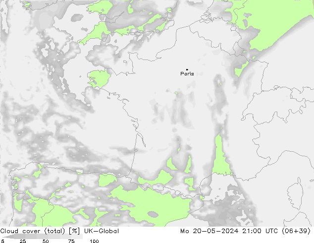 Wolken (gesamt) UK-Global Mo 20.05.2024 21 UTC