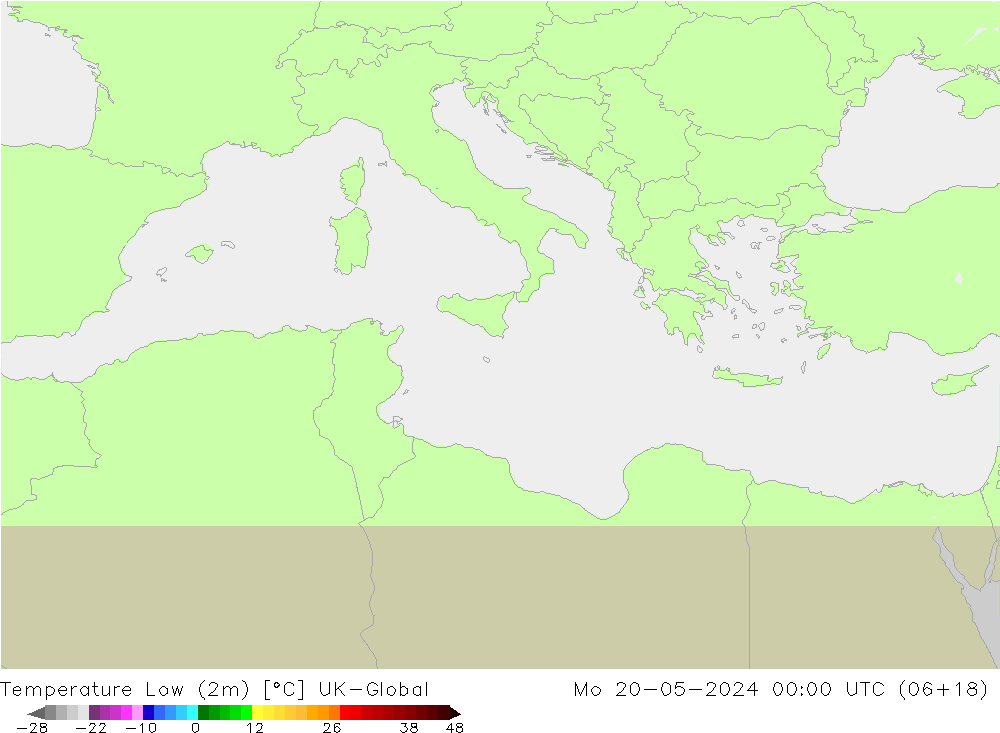 Min. Temperatura (2m) UK-Global pon. 20.05.2024 00 UTC