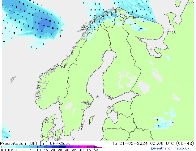 Precipitación (6h) UK-Global mar 21.05.2024 06 UTC