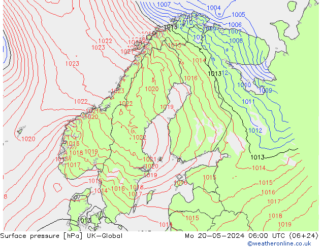 Presión superficial UK-Global lun 20.05.2024 06 UTC