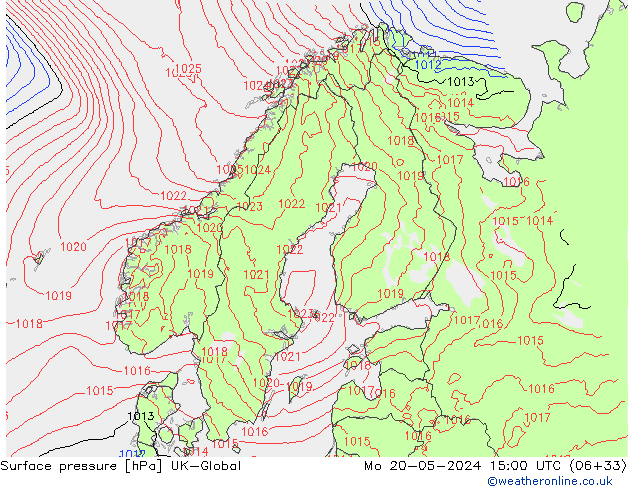 pression de l'air UK-Global lun 20.05.2024 15 UTC
