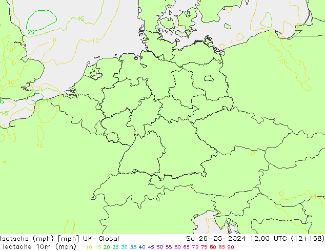 Isotachen (mph) UK-Global zo 26.05.2024 12 UTC