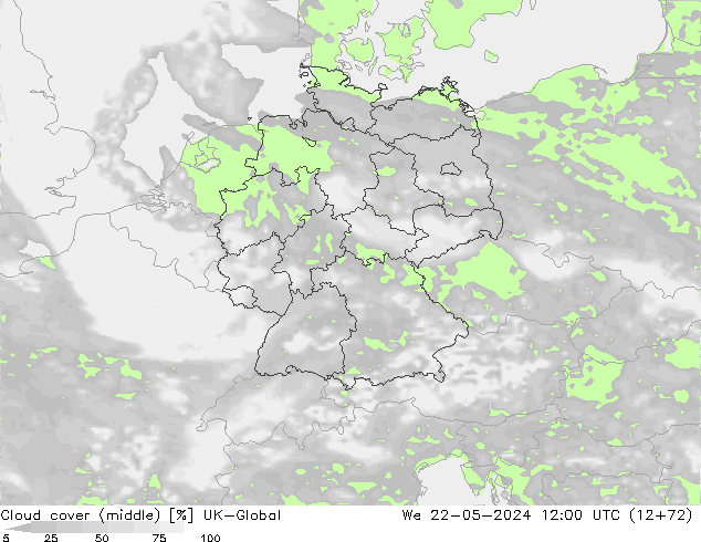 Cloud cover (middle) UK-Global We 22.05.2024 12 UTC