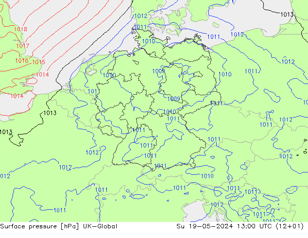 Surface pressure UK-Global Su 19.05.2024 13 UTC