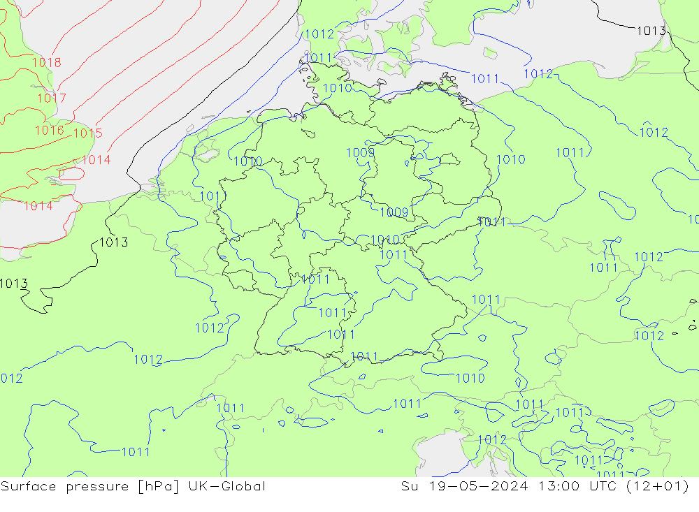 Surface pressure UK-Global Su 19.05.2024 13 UTC