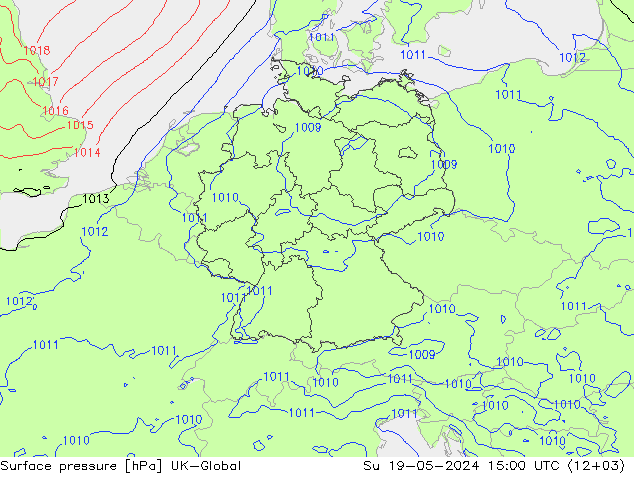 地面气压 UK-Global 星期日 19.05.2024 15 UTC