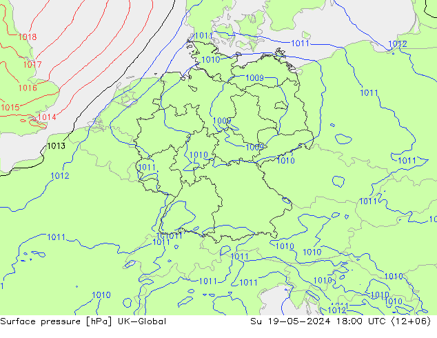 地面气压 UK-Global 星期日 19.05.2024 18 UTC