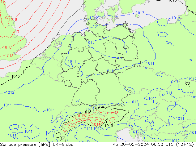 Atmosférický tlak UK-Global Po 20.05.2024 00 UTC