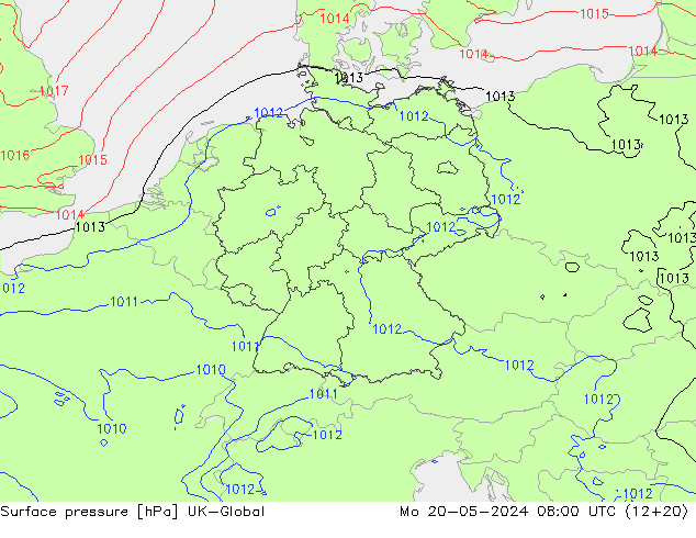 Atmosférický tlak UK-Global Po 20.05.2024 08 UTC