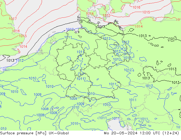Presión superficial UK-Global lun 20.05.2024 12 UTC