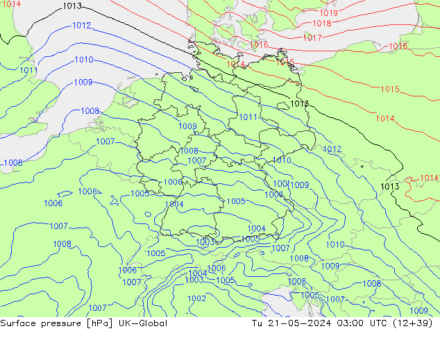 Surface pressure UK-Global Tu 21.05.2024 03 UTC