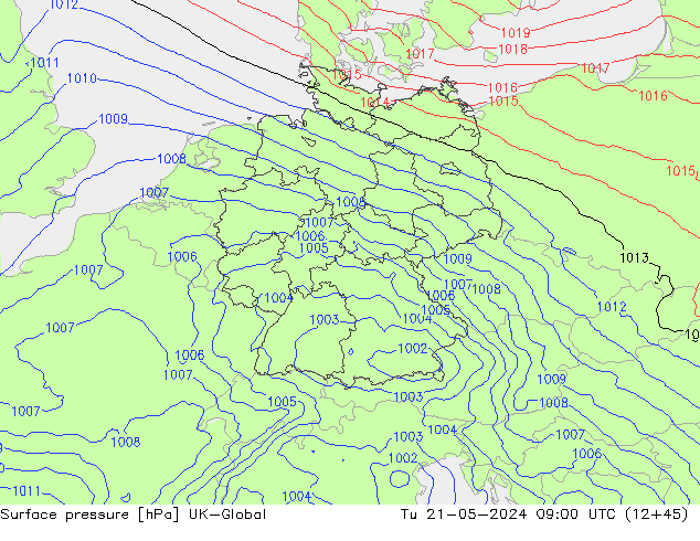 Atmosférický tlak UK-Global Út 21.05.2024 09 UTC