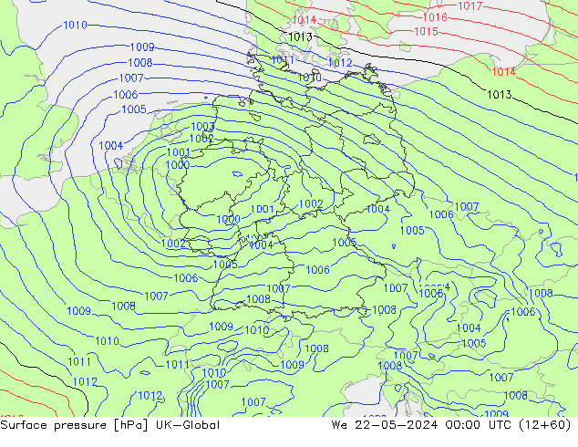 Atmosférický tlak UK-Global St 22.05.2024 00 UTC