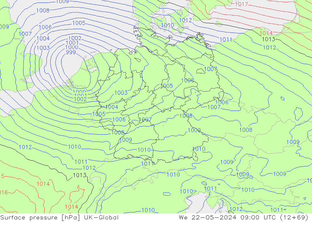 Luchtdruk (Grond) UK-Global wo 22.05.2024 09 UTC