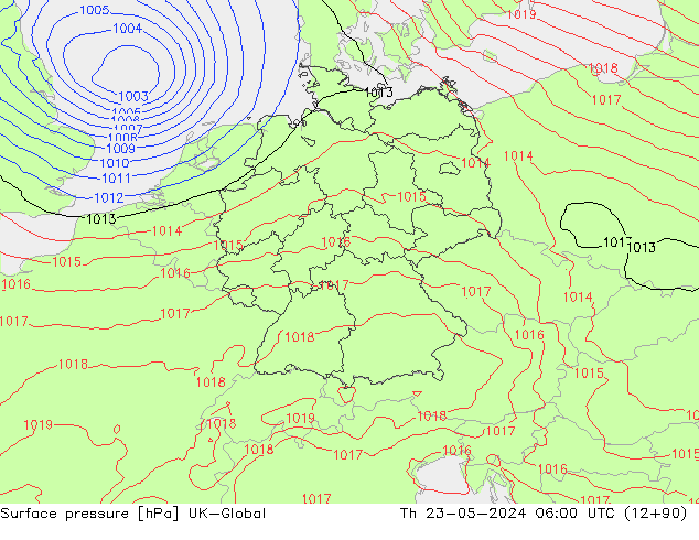 地面气压 UK-Global 星期四 23.05.2024 06 UTC