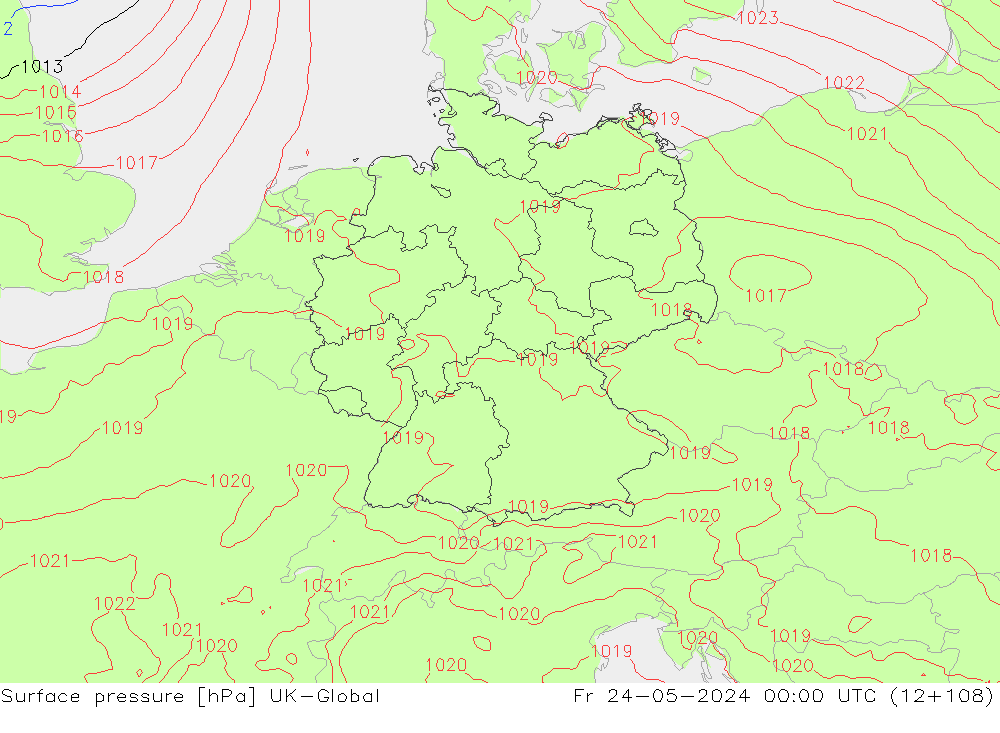 Presión superficial UK-Global vie 24.05.2024 00 UTC