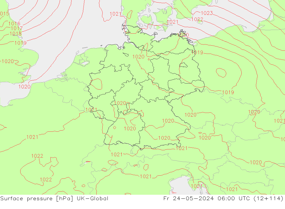 Presión superficial UK-Global vie 24.05.2024 06 UTC