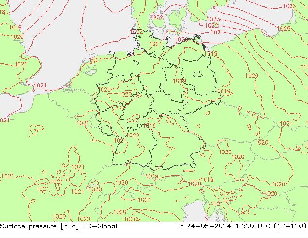 Surface pressure UK-Global Fr 24.05.2024 12 UTC
