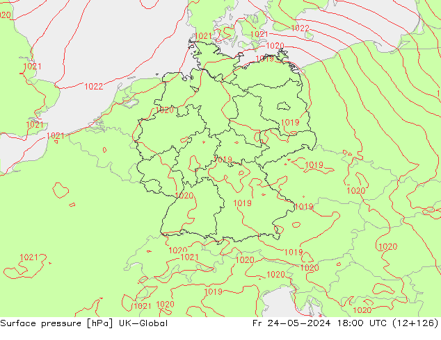 Pressione al suolo UK-Global ven 24.05.2024 18 UTC