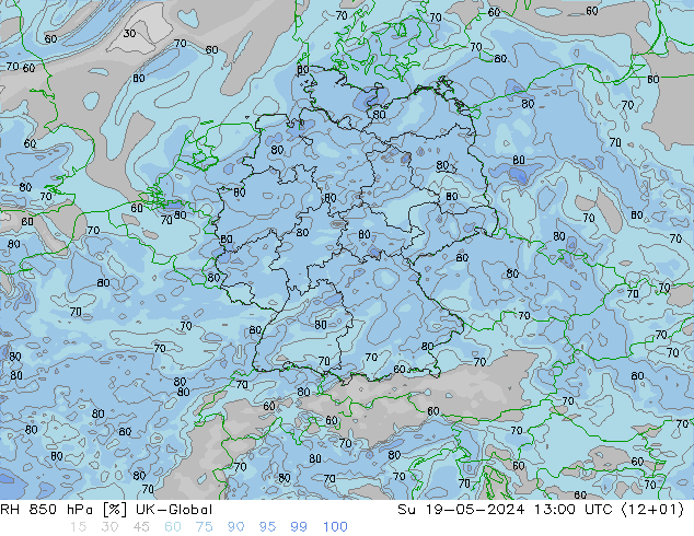 Humidité rel. 850 hPa UK-Global dim 19.05.2024 13 UTC