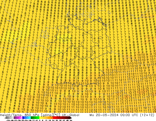 Height/Temp. 850 hPa UK-Global Mo 20.05.2024 00 UTC