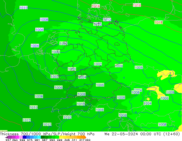 Dikte700-1000 hPa UK-Global wo 22.05.2024 00 UTC