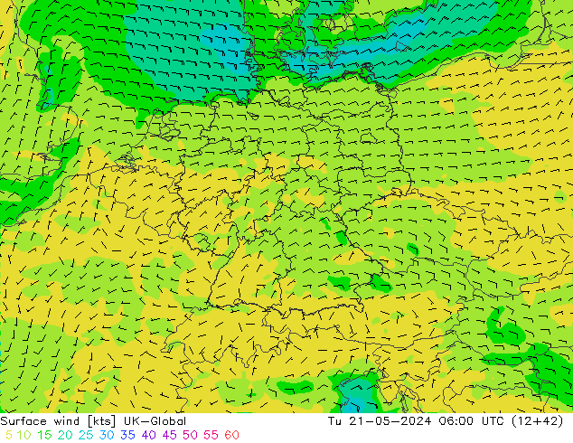 Surface wind UK-Global Tu 21.05.2024 06 UTC