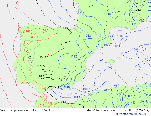 Surface pressure UK-Global Mo 20.05.2024 06 UTC