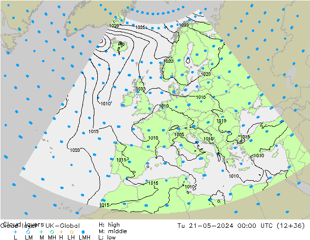 Wolkenschichten UK-Global Di 21.05.2024 00 UTC