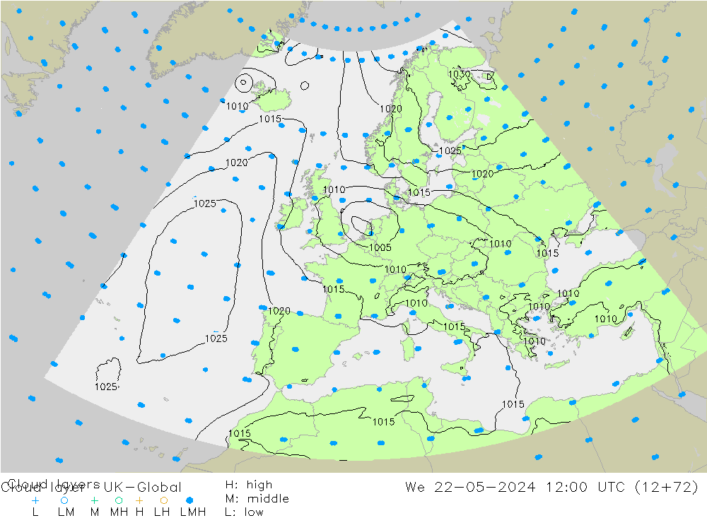 Cloud layer UK-Global Çar 22.05.2024 12 UTC