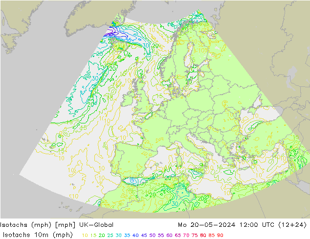 Isotachs (mph) UK-Global lun 20.05.2024 12 UTC