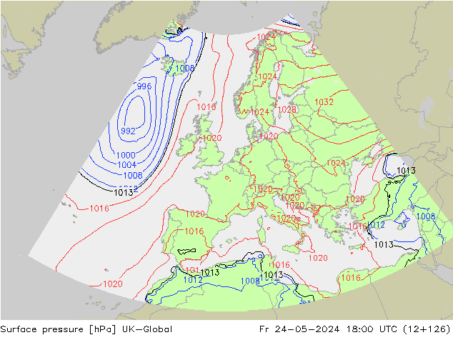 Surface pressure UK-Global Fr 24.05.2024 18 UTC
