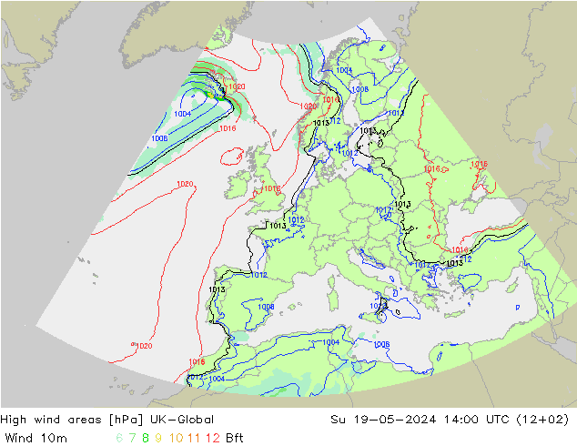 High wind areas UK-Global Su 19.05.2024 14 UTC