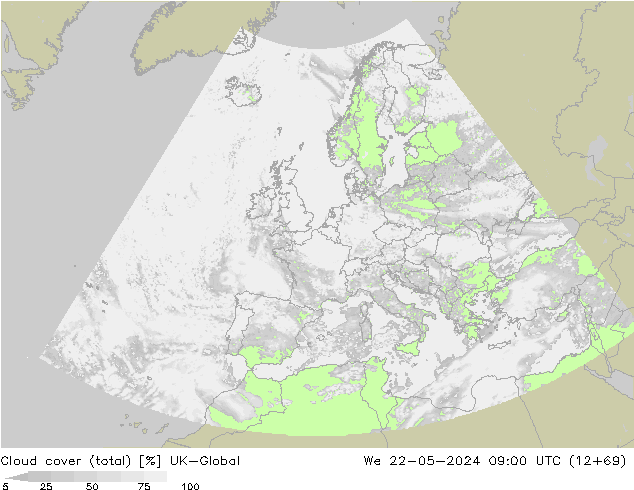 Nubes (total) UK-Global mié 22.05.2024 09 UTC