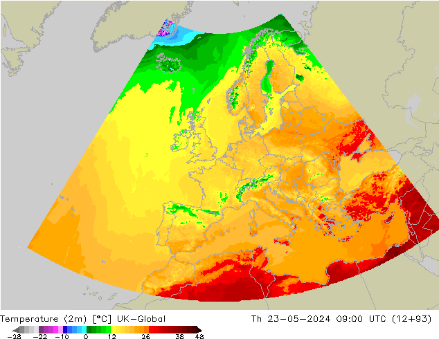 Temperature (2m) UK-Global Th 23.05.2024 09 UTC