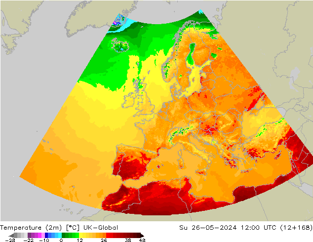 Sıcaklık Haritası (2m) UK-Global Paz 26.05.2024 12 UTC