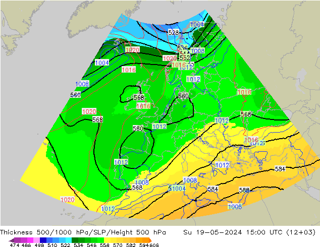 Thck 500-1000hPa UK-Global Dom 19.05.2024 15 UTC
