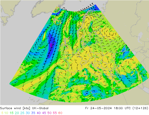 Surface wind UK-Global Fr 24.05.2024 18 UTC