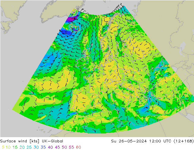 Rüzgar 10 m UK-Global Paz 26.05.2024 12 UTC