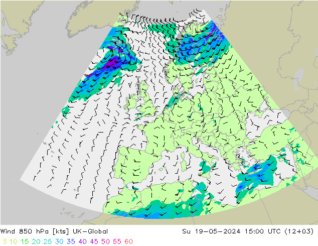 风 850 hPa UK-Global 星期日 19.05.2024 15 UTC