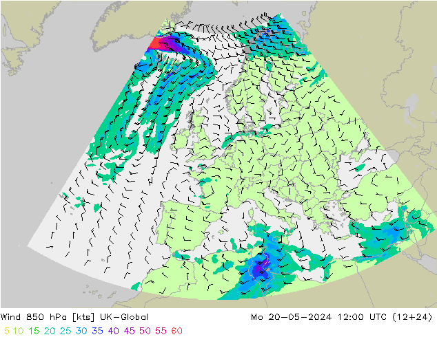 Wind 850 hPa UK-Global Mo 20.05.2024 12 UTC