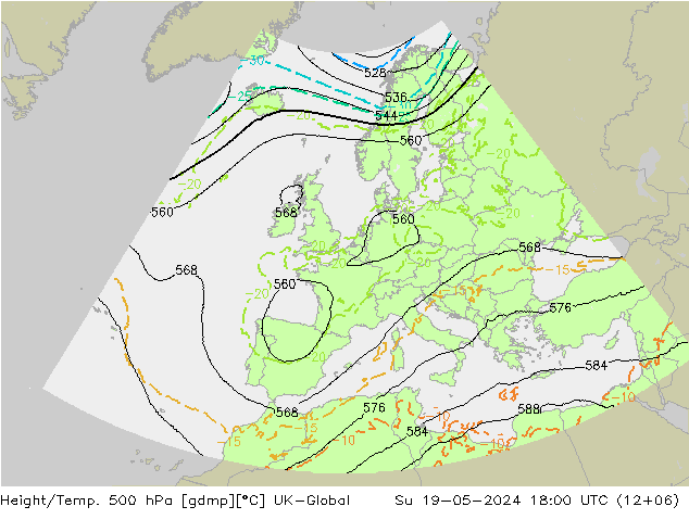 Height/Temp. 500 hPa UK-Global 星期日 19.05.2024 18 UTC