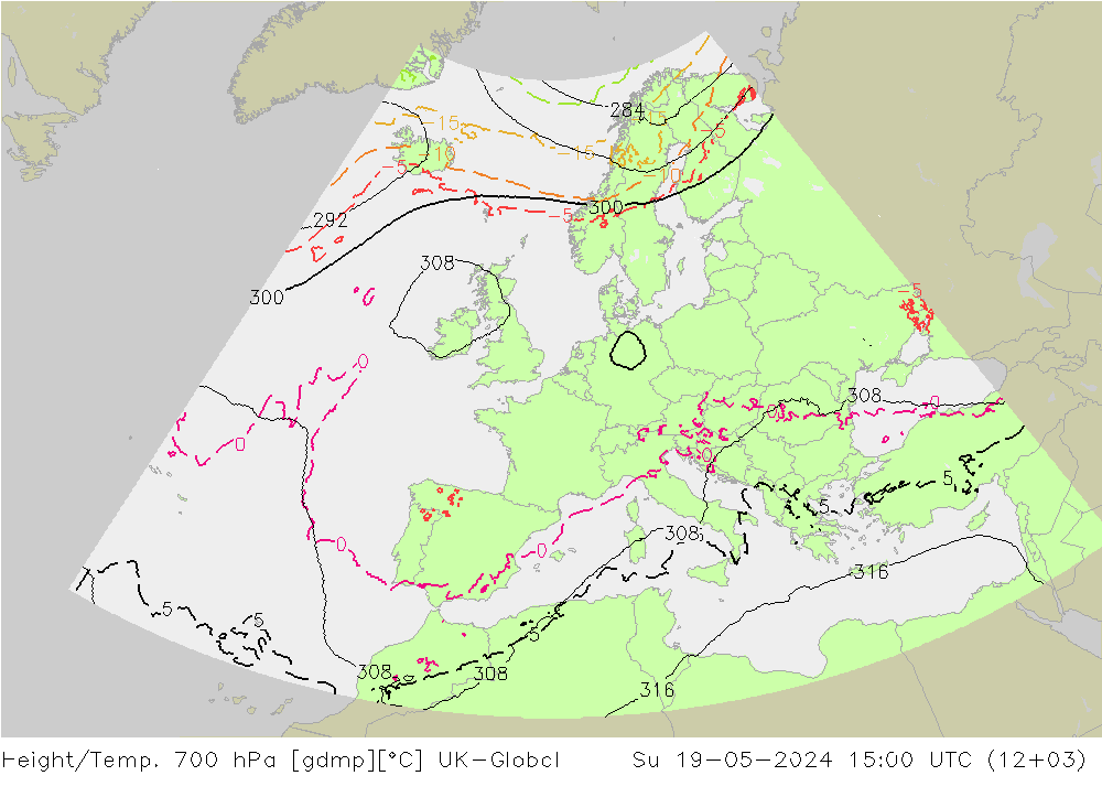 Height/Temp. 700 hPa UK-Global 星期日 19.05.2024 15 UTC