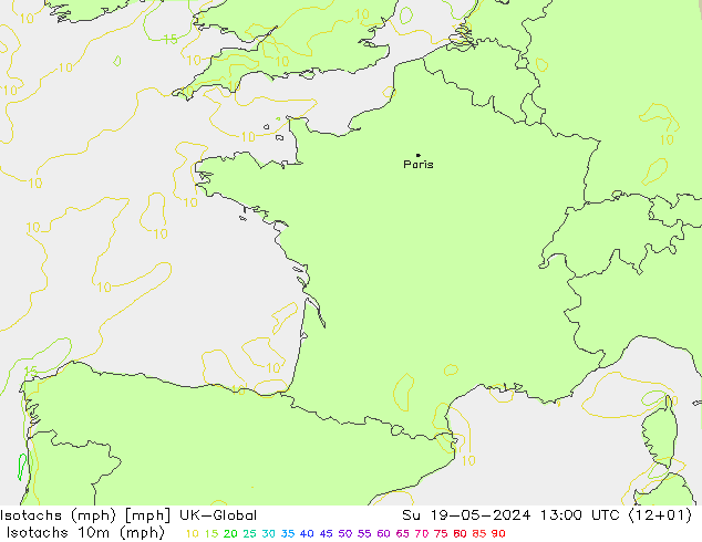 Isotachs (mph) UK-Global Su 19.05.2024 13 UTC