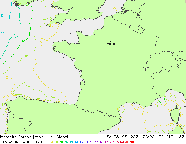 Isotachs (mph) UK-Global sam 25.05.2024 00 UTC