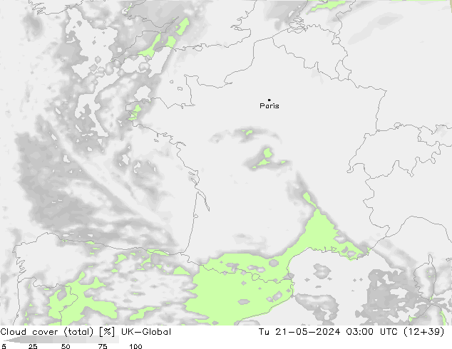 Bewolking (Totaal) UK-Global di 21.05.2024 03 UTC