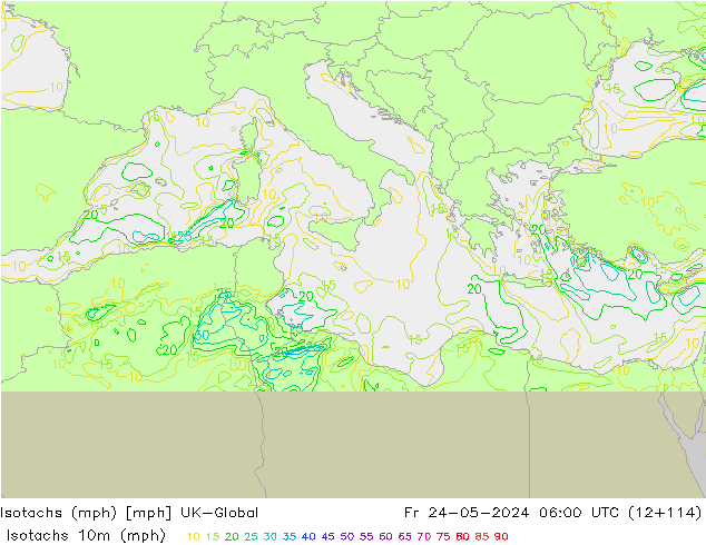 Isotachs (mph) UK-Global Pá 24.05.2024 06 UTC