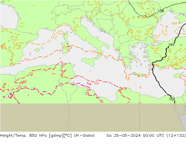 Height/Temp. 850 hPa UK-Global Sáb 25.05.2024 00 UTC
