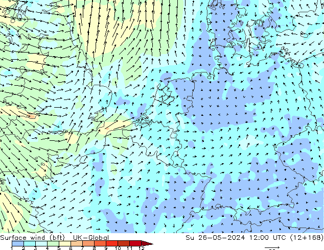 Vent 10 m (bft) UK-Global dim 26.05.2024 12 UTC